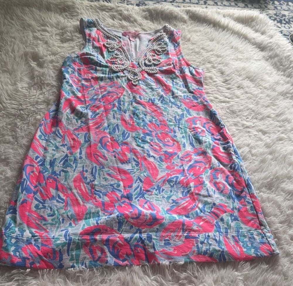 Lilly Pulitzer Sleeveless Floral Print Dress with Pom Pom‎ Trim Size S